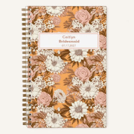 Bridesmaid Boho Orange and Peach Floral Pattern Notizbuch