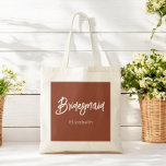 Bridesmaid Brown Terracotta Wedding Tote Bag Tragetasche<br><div class="desc">Bridesmaid Terracotta Brown Tote Tasche für Hochzeit, Brautparty, Brautparty, Junggeselinnen-Abschied. Karo mehr Produkte mit diesem Design in der Kollektion unten.</div>