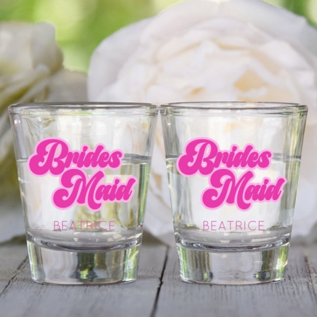 Bridesmaid Bubblegum Pink Retro Individuelle Name Schnapsglas (Von Creator hochgeladen)