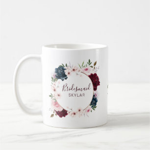 Bridesmaid Burgund & Navy Rose Watercolor Wreath Kaffeetasse