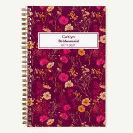 Bridesmaid Burgundy Floral Pattern Notebook Notizbuch