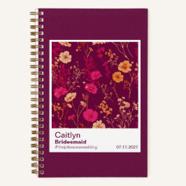 Bridesmaid Burgundy Floral Pattern Swatch Notizbuch