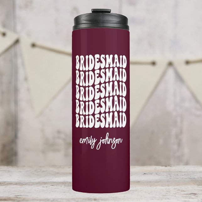 Bridesmaid Burgundy Pink Retro Custom Bachelorette Thermosbecher (Von Creator hochgeladen)