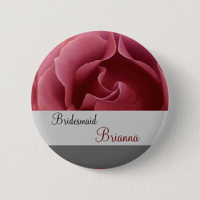 BRIDESMAID Button with RED Rose (Vorderseite)
