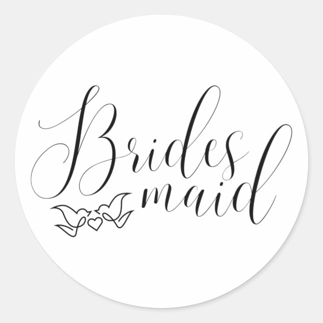 Bridesmaid — Calligraphy Lovebirds Brautparty Runder Aufkleber (Vorderseite)