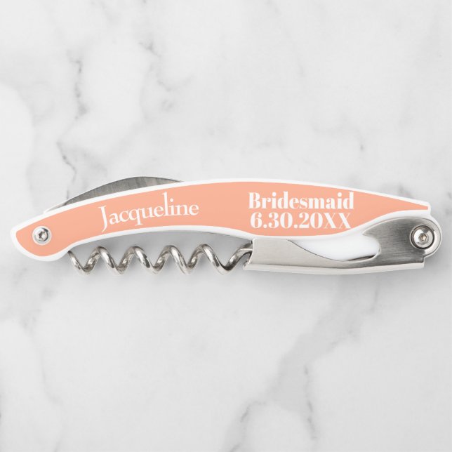 Bridesmaid Cantaloupe Gastgeschenk Hochzeit Corksc Kellnermesser (Rückseite)