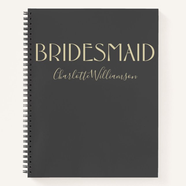 Bridesmaid Chic Black Gold Typografy Name Wedding Notizbuch (Vorderseite)