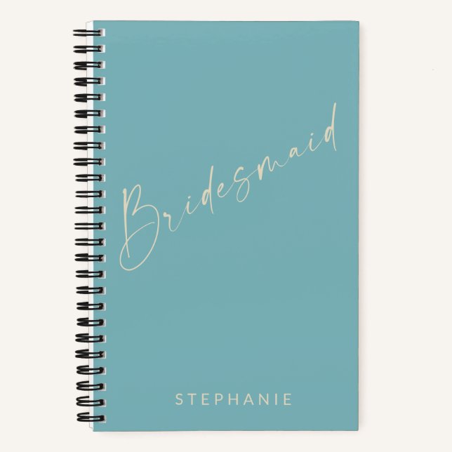 Bridesmaid Chic Minimalistisch Personalisiert Aqua Notizbuch (Vorderseite)
