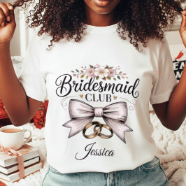 Bridesmaid Club Coquette Floral Bow Wedding Party Tri-Blend Shirt