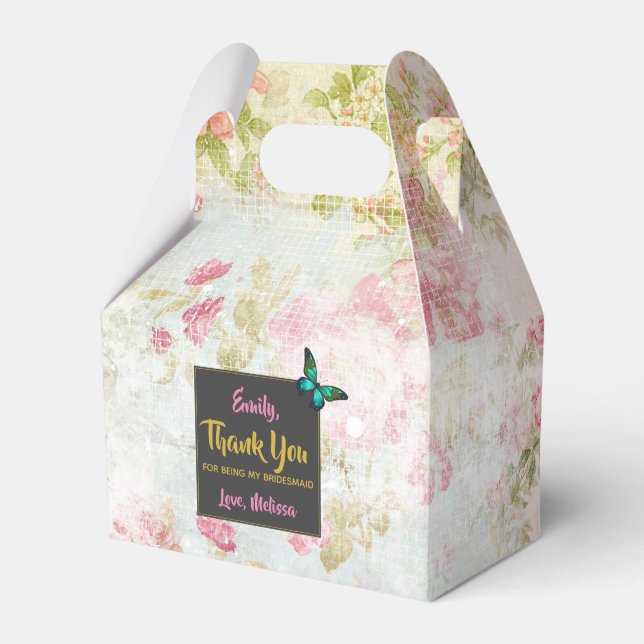 Bridesmaid Dank mit Butterfly auf Vintager Collage Geschenkschachtel (Vorderseite)