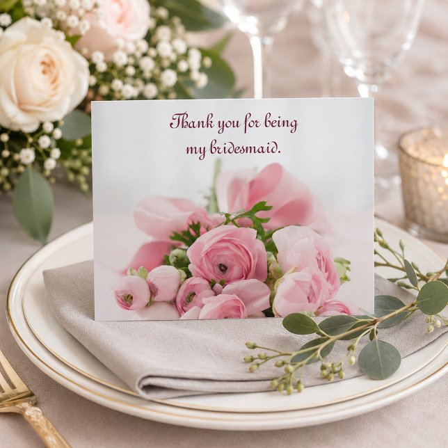 Bridesmaid Danke, Pink Roses Postkarte (Von Creator hochgeladen)