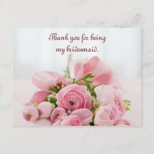 Bridesmaid Danke, Pink Roses Postkarte