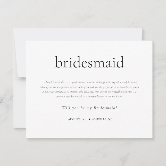 Bridesmaid Definition Vorschlagskarte Mitteilungskarte (Vorderseite)