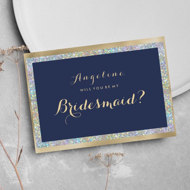 Bridesmaid Einladung (Navy blue gold silver holographic Bridesmaid)
