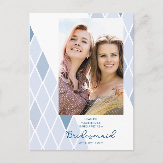 Bridesmaid Elegant Abstract Photo Blue Proposal Postkarte (Vorderseite)