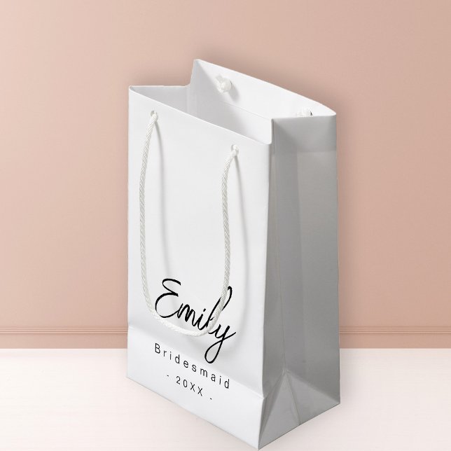 Bridesmaid Elegant Kleine Geschenktasche | SCHWARZ Kleine Geschenktüte (Personalize Your Custom Name in Stylish Handwritten Script. Add Year of Wedding Celebration.)
