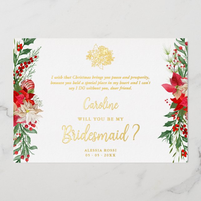 Bridesmaid Fancy Luxury Christmas Proposal Folieneinladung (Vorderseite)