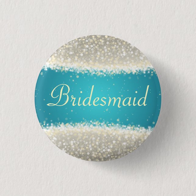 Bridesmaid Favor Dazzling Sparkles Turquoise Button (Vorderseite)