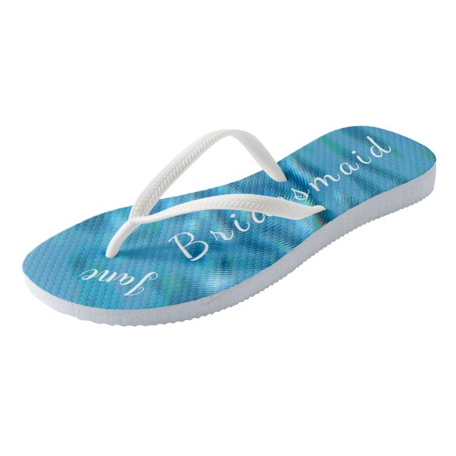 Bridesmaid Flip Flops Ocean Waves Name Hochzeit (Schrägansicht)