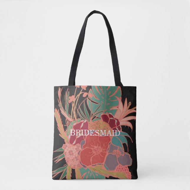 Bridesmaid Floral Boho Geschenk Muster Tote Tasche (Vorderseite)