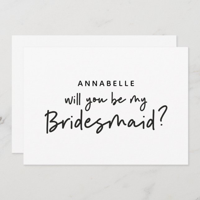 Bridesmaid fordern moderne Schwarz-weiße Typografi Einladung (Vorne/Hinten)