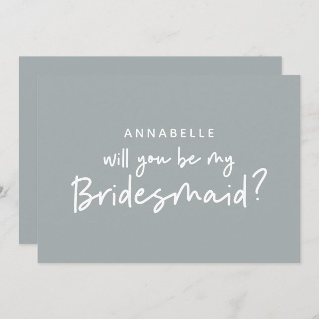 Bridesmaid fordert moderne grau-weiße Typografie Einladung (Vorne/Hinten)
