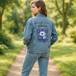 Bridesmaid French Country White Blue Flora Vintage Jeansjacke