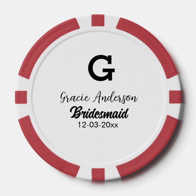 Bridesmaid fügen Name monogramm einfach minimalmod Pokerchips (Vorderseite)
