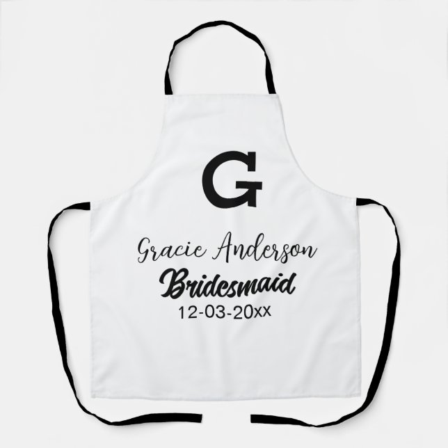 Bridesmaid fügen Name monogramm einfach minimalmod Schürze (Vorderseite)
