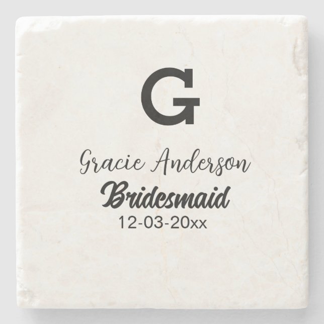Bridesmaid fügen Name monogramm einfach minimalmod Steinuntersetzer (Vorderseite)