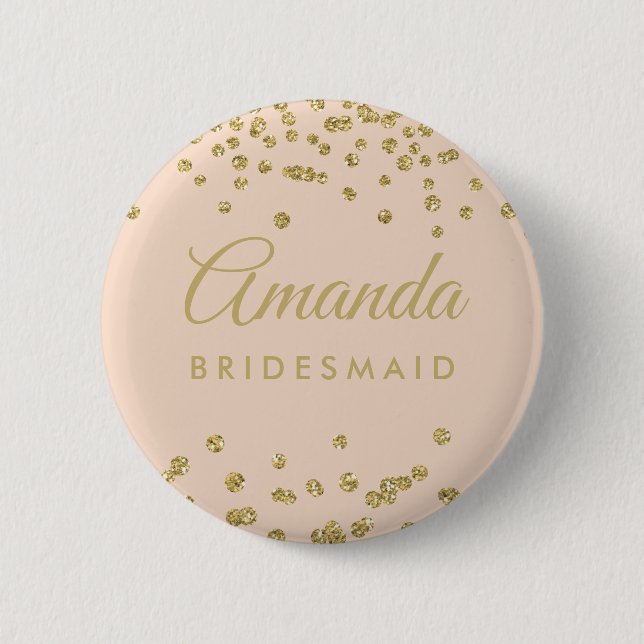 Bridesmaid für Gold Glitzer Confetti Blush Rose Button (Vorderseite)