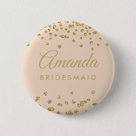 Bridesmaid für Gold Glitzer Confetti Blush Rose Button