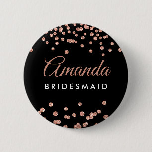 Bridesmaid für Rose Gold Glitzer Confetti Black Button