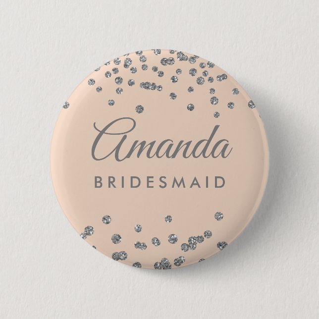 Bridesmaid für Silver Glitzer Confetti Blush Button (Vorderseite)