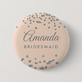 Bridesmaid für Silver Glitzer Confetti Blush Button