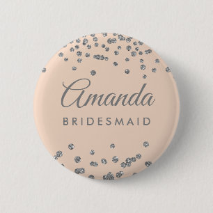Bridesmaid für Silver Glitzer Confetti Blush Button