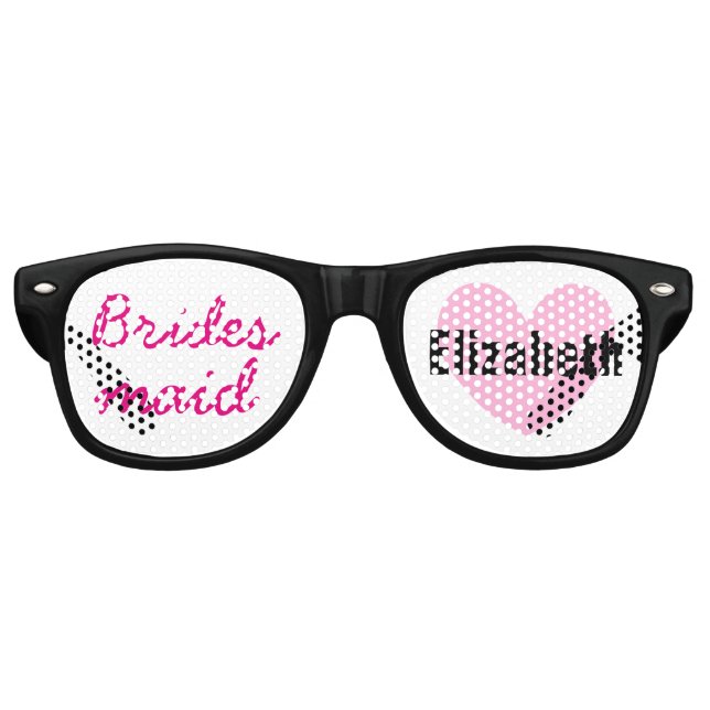 Bridesmaid Gastgeschenk Hochzeit Black Pink Name A Sonnenbrille (Vorderseite)