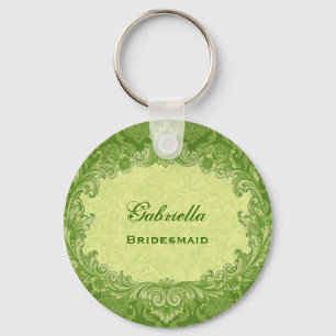 Bridesmaid Gastgeschenk Hochzeit Lime Green Damask Schlüsselanhänger