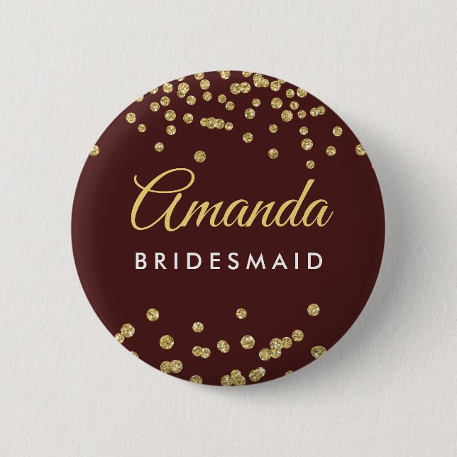 Bridesmaid Gefallen Gold Glitzer Confetti Marsala Button (Vorderseite)