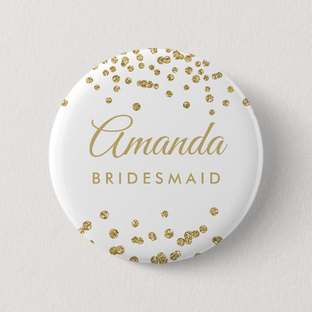 Bridesmaid Gefallen Gold Imitate Glitzer Confetti  Button (Vorderseite)