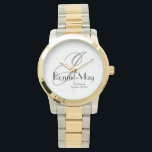 Bridesmaid-Geschenk Elegante Monogram Rustikaler C Armbanduhr<br><div class="desc">Hochzeitsfeier gibt Bridesmaid Geschenk elegante Monogram Rustic Chic Watch. Einfaches elegantes Bridesmaid-Geschenk mit klassischem Monogramm Initial Name und Datum auf dem Zifferblatt gedruckt. Klicken Sie auf diese Vorlage personalisieren, um sie mit Ihrem Monogramm Initial, dem Vor- und Heiratsdatum schnell und einfach anzupassen. Bridesmaid Geschenk Elegant Monogram Rustic Chic Watch, ist...</div>