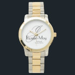 Bridesmaid-Geschenk Elegante Monogram Rustikaler C Armbanduhr<br><div class="desc">Hochzeitsfeier gibt Bridesmaid Geschenk elegante Monogram Rustic Chic Watch. Einfaches elegantes Bridesmaid-Geschenk mit klassischem Monogramm Initial Name und Datum auf dem Zifferblatt gedruckt. Klicken Sie auf diese Vorlage personalisieren, um sie mit Ihrem Monogramm Initial, dem Vor- und Heiratsdatum schnell und einfach anzupassen. Bridesmaid Geschenk Elegant Monogram Rustic Chic Watch, ist...</div>