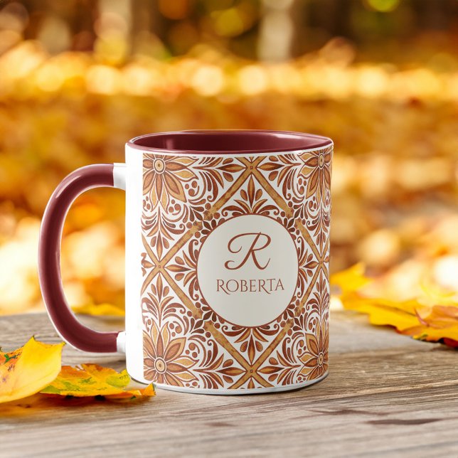 Bridesmaid-Geschenke Terracotta Talavera Monogramm Tasse (Bridesmaid gifts Terracotta Talavera monogrammed coffee  Mug personalized name mug bridal favors)