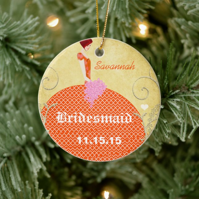 Bridesmaid gibt Orange und Pink Keramikornament (Baum)