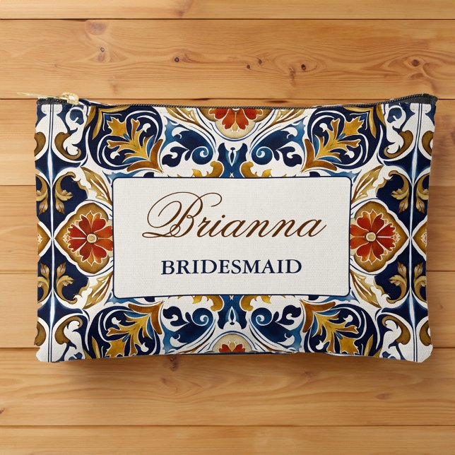 Bridesmaid gibt Vintag Talavera Azulejo Monogramm Zubehörtasche (Bridesmaid gifts Vintage Talavera Azulejo monogram personalized Pouch toiletry bag bridesmaid favors)