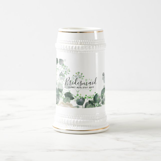 Bridesmaid gibt White Roses Thema Personalisiert Bierglas (Mittel)