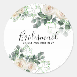 Bridesmaid gibt White Roses Thema Personalisiert Runder Aufkleber