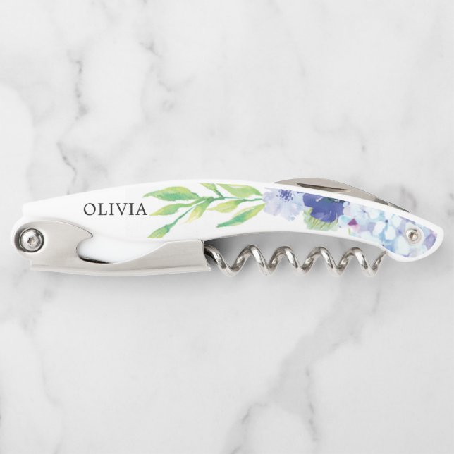Bridesmaid Gift Cork Screw - Blue Hydrangea Kellnermesser (Vorderseite)