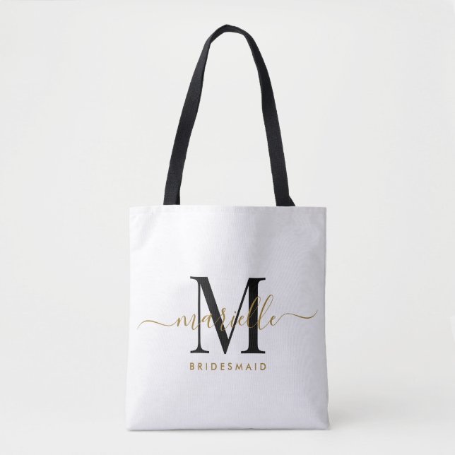 Bridesmaid Gift Gold Black Monogram White (Vorderseite)