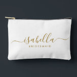 Bridesmaid Gift Gold Name Zubehörtasche<br><div class="desc">Diese Bridesmaid-Make-up und Accessoires-Tasche enthält eine handgeschriebene Goldskripttypografie mit Swashes auf einem Mitternacht oder weißem Hintergrund. Präsentieren Sie Ihre Brautjungfrauen mit einer Toilettentasche für ihr Schminken und kleinen Gegenständen,  die traditionell am Probe-Dinner präsentiert werden,  für den Einsatz am frühen Morgen vor der Hochzeit.</div>